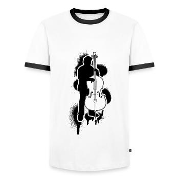Double bass Double bass player Double bass player - Men's Ringer Shirt - white/black - Front - AI Model Female 172 light (172cm) & AI Model Male 178 dark (178cm)