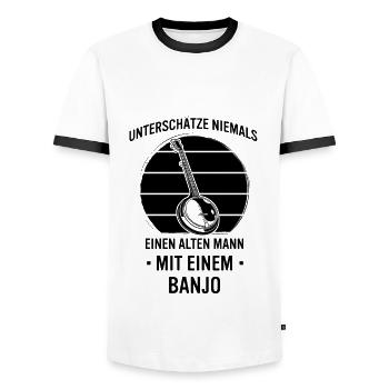 Banjo Banjospieler Banjoist - Männer Kontrast-T-Shirt - Weiß/Schwarz - Vorne - AI Model Female 172 light (172cm) & AI Model Male 178 dark (178cm)