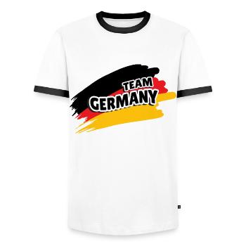 Team Germany Germany Fan Sport - Men's Ringer Shirt - white/black - Front - AI Model Female 172 light (172cm) & AI Model Male 178 dark (178cm)