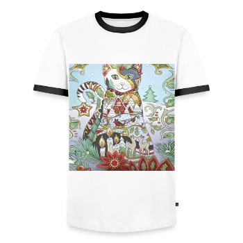 Chat de Noël - T-shirt contrasté Homme - blanc/noir - Devant - AI Model Female 172 light (172cm) & AI Model Male 178 dark (178cm)