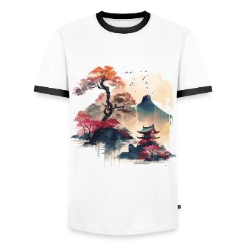 Japanese Art - Men's Ringer Shirt - white/black - Front - AI Model Female 172 light (172cm) & AI Model Male 178 dark (178cm)