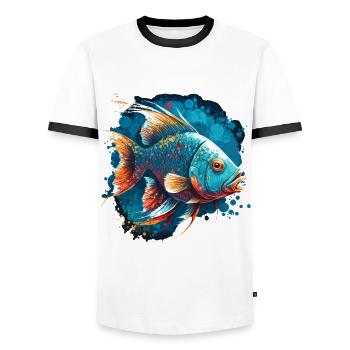 Forellenangeln - Männer Kontrast-T-Shirt - Weiß/Schwarz - Vorne - AI Model Female 172 light (172cm) & AI Model Male 178 dark (178cm)