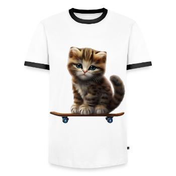 Chaton skateboard - T-shirt contrasté Homme - blanc/noir - Devant - AI Model Female 172 light (172cm) & AI Model Male 178 dark (178cm)