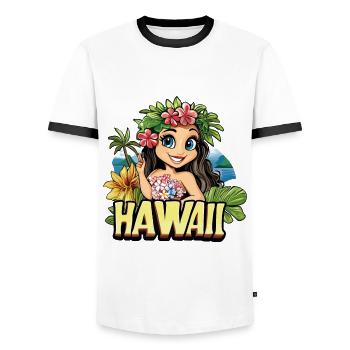 Hawaii Aloha Frau Blumen Palmen Strand Meer Insel - Männer Kontrast-T-Shirt - Weiß/Schwarz - Vorne - AI Model Female 172 light (172cm) & AI Model Male 178 dark (178cm)