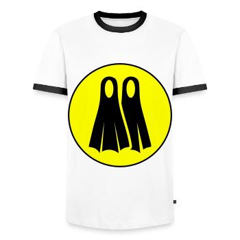 Diving Fin Circle - Men's Ringer Shirt - white/black - Front - AI Model Female 172 light (172cm) & AI Model Male 178 dark (178cm)