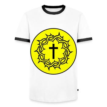 Crown of Thorns Jesus icon - Men's Ringer Shirt - white/black - Front - AI Model Female 172 light (172cm) & AI Model Male 178 dark (178cm)