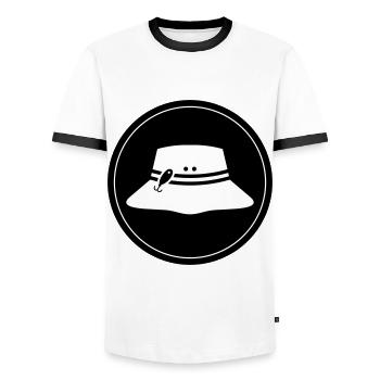 Cercle d’icônes de chapeau de pêche - T-shirt contrasté Homme - blanc/noir - Devant - AI Model Female 172 light (172cm) & AI Model Male 178 dark (178cm)