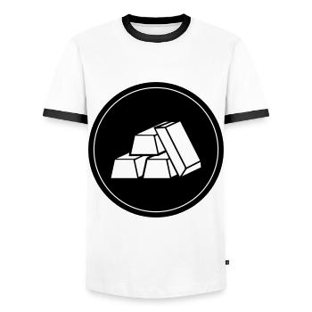 Gold Circle icon - Men's Ringer Shirt - white/black - Front - AI Model Female 172 light (172cm) & AI Model Male 178 dark (178cm)