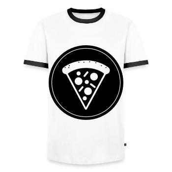 Cercle d’icônes de pizza - T-shirt contrasté Homme - blanc/noir - Devant - AI Model Female 172 light (172cm) & AI Model Male 178 dark (178cm)
