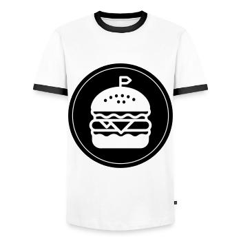 Cercle d’icônes de hamburger - T-shirt contrasté Homme - blanc/noir - Devant - AI Model Female 172 light (172cm) & AI Model Male 178 dark (178cm)