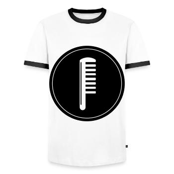 Kamm Friseur Kreis - Männer Kontrast-T-Shirt - Weiß/Schwarz - Vorne - AI Model Female 172 light (172cm) & AI Model Male 178 dark (178cm)