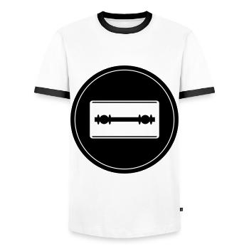 Razor Blade Icon Circle - Men's Ringer Shirt - white/black - Front - AI Model Female 172 light (172cm) & AI Model Male 178 dark (178cm)