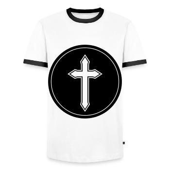 Cross Circle - Men's Ringer Shirt - white/black - Front - AI Model Female 172 light (172cm) & AI Model Male 178 dark (178cm)