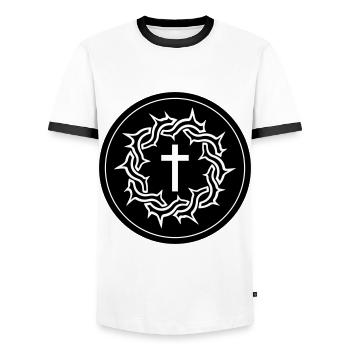 Crown of Thorns Jesus icon - Men's Ringer Shirt - white/black - Front - AI Model Female 172 light (172cm) & AI Model Male 178 dark (178cm)