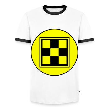 Symbole d’échiquier - T-shirt contrasté Homme - blanc/noir - Devant - AI Model Female 172 light (172cm) & AI Model Male 178 dark (178cm)