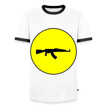 Rifle icon symbol - Men's Ringer Shirt - white/black - Front - AI Model Female 172 light (172cm) & AI Model Male 178 dark (178cm)