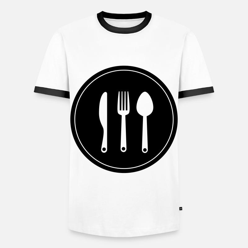 Gabel Besteck - Männer Kontrast-T-Shirt - Weiß/Schwarz