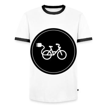 ebike fahrrad Radfahren - Männer Kontrast-T-Shirt - Weiß/Schwarz - Vorne - AI Model Female 172 light (172cm) & AI Model Male 178 dark (178cm)
