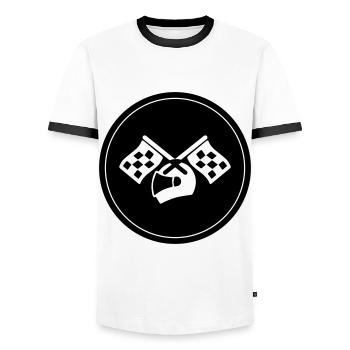 Racer helmet - Men's Ringer Shirt - white/black - Front - AI Model Female 172 light (172cm) & AI Model Male 178 dark (178cm)