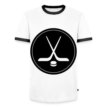 Symbole du logo du hockey sur glace - T-shirt contrasté Homme - blanc/noir - Devant - AI Model Female 172 light (172cm) & AI Model Male 178 dark (178cm)