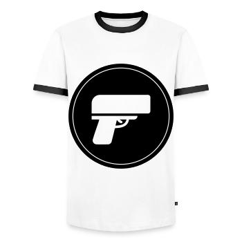 Gun Money Rain Circle - Men's Ringer Shirt - white/black - Front - AI Model Female 172 light (172cm) & AI Model Male 178 dark (178cm)