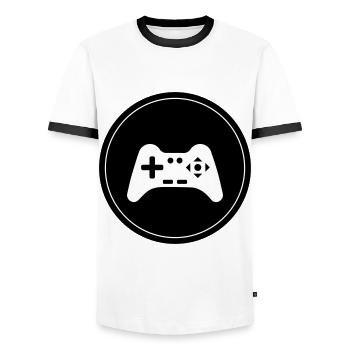 Gamepad Symbol Controller Circle - Men's Ringer Shirt - white/black - Front - AI Model Female 172 light (172cm) & AI Model Male 178 dark (178cm)