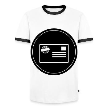 Stamp icon circle - Men's Ringer Shirt - white/black - Front - AI Model Female 172 light (172cm) & AI Model Male 178 dark (178cm)