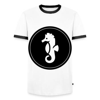 Cercle d’animaux hippocampes - T-shirt contrasté Homme - blanc/noir - Devant - AI Model Female 172 light (172cm) & AI Model Male 178 dark (178cm)