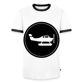 Cercle de symboles d’avion - T-shirt contrasté Homme - blanc/noir - Devant - AI Model Female 172 light (172cm) & AI Model Male 178 dark (178cm)