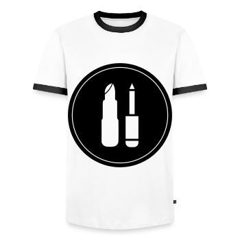 Make Up Cosmetic Icon - Men's Ringer Shirt - white/black - Front - AI Model Female 172 light (172cm) & AI Model Male 178 dark (178cm)