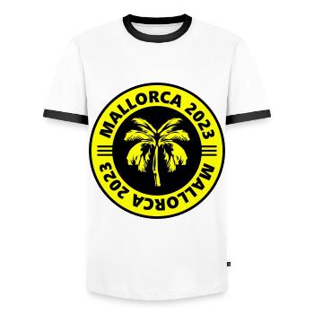 Mallorca 2023 - Männer Kontrast-T-Shirt - Weiß/Schwarz - Vorne - AI Model Female 172 light (172cm) & AI Model Male 178 dark (178cm)