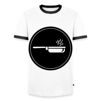 Pfanne Kochen - Männer Kontrast-T-Shirt - Weiß/Schwarz - Vorne - AI Model Female 172 light (172cm) & AI Model Male 178 dark (178cm)