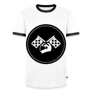 Racer helmet - Men's Ringer Shirt - white/black - Front - AI Model Female 172 light (172cm) & AI Model Male 178 dark (178cm)