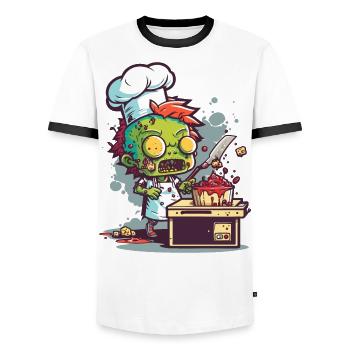 Cooking with the Undead - Men's Ringer Shirt - white/black - Front - AI Model Female 172 light (172cm) & AI Model Male 178 dark (178cm)