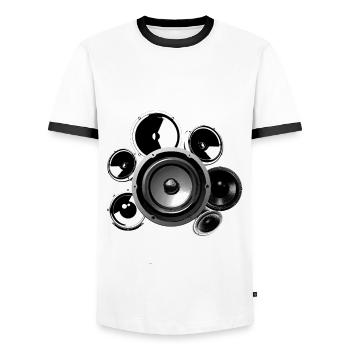 Speaker Lautsprecherbau Hifi Referenzklasse Techno - Männer Kontrast-T-Shirt - Weiß/Schwarz - Vorne - AI Model Female 172 light (172cm) & AI Model Male 178 dark (178cm)