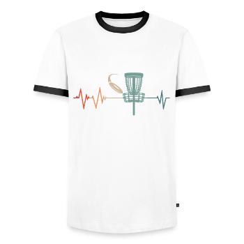 Battement de cœur de disque de golf - T-shirt contrasté Homme - blanc/noir - Devant - AI Model Female 172 light (172cm) & AI Model Male 178 dark (178cm)