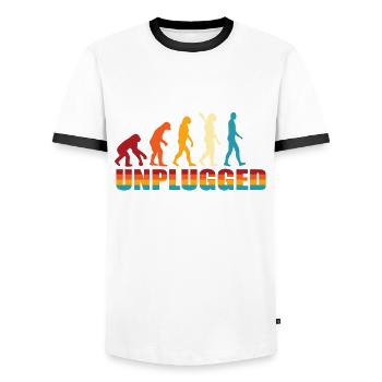 Oboe Evolution - Men's Ringer Shirt - white/black - Front - AI Model Female 172 light (172cm) & AI Model Male 178 dark (178cm)