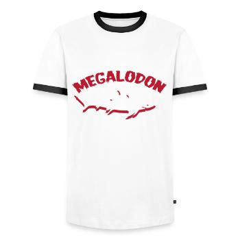 megalodon - Men's Ringer Shirt - white/black - Front - AI Model Female 172 light (172cm) & AI Model Male 178 dark (178cm)
