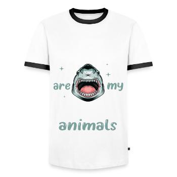 Favorite Animal Megalodon - Men's Ringer Shirt - white/black - Front - AI Model Female 172 light (172cm) & AI Model Male 178 dark (178cm)