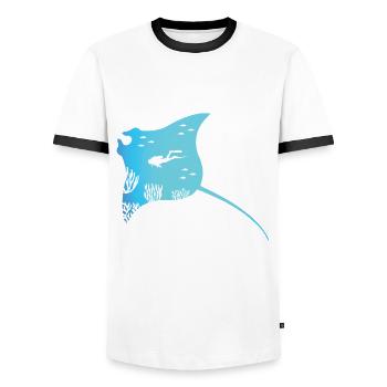Manta Et raies de plongée - T-shirt contrasté Homme - blanc/noir - Devant - AI Model Female 172 light (172cm) & AI Model Male 178 dark (178cm)