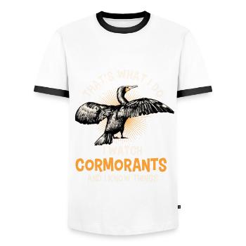 Cormorant Saying For Ornithologists - Men's Ringer Shirt - white/black - Front - AI Model Female 172 light (172cm) & AI Model Male 178 dark (178cm)