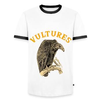 vulture - Men's Ringer Shirt - white/black - Front - AI Model Female 172 light (172cm) & AI Model Male 178 dark (178cm)