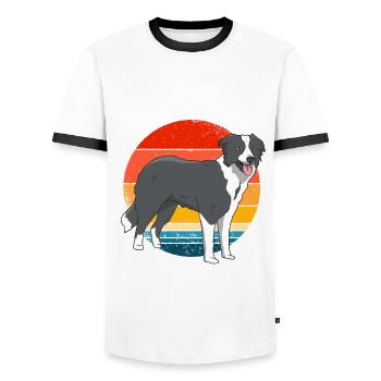 Border Collie - Men's Ringer Shirt - white/black - Front - AI Model Female 172 light (172cm) & AI Model Male 178 dark (178cm)