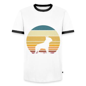 Boston Terrier - Men's Ringer Shirt - white/black - Front - AI Model Female 172 light (172cm) & AI Model Male 178 dark (178cm)