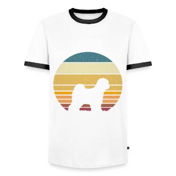 Terriers tibétains - T-shirt contrasté Homme - blanc/noir - Devant - AI Model Female 172 light (172cm) & AI Model Male 178 dark (178cm)