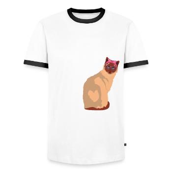 Birma Katzen Lady - Männer Kontrast-T-Shirt - Weiß/Schwarz - Vorne - AI Model Female 172 light (172cm) & AI Model Male 178 dark (178cm)