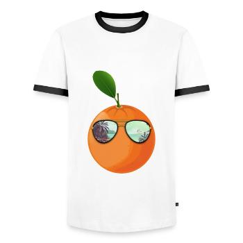 Orange Avec lunettes de soleil Cadeau - T-shirt contrasté Homme - blanc/noir - Devant - AI Model Female 172 light (172cm) & AI Model Male 178 dark (178cm)