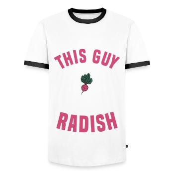 Amateurs de radis - T-shirt contrasté Homme - blanc/noir - Devant - AI Model Female 172 light (172cm) & AI Model Male 178 dark (178cm)