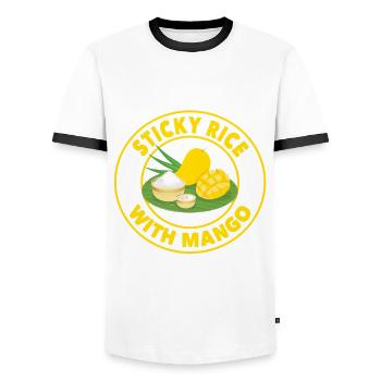 Sticky porridge with mango - Men's Ringer Shirt - white/black - Front - AI Model Female 172 light (172cm) & AI Model Male 178 dark (178cm)
