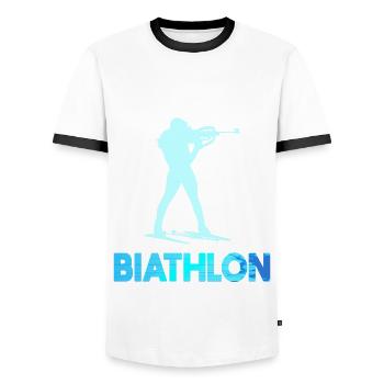 Biathlon - Men's Ringer Shirt - white/black - Front - AI Model Female 172 light (172cm) & AI Model Male 178 dark (178cm)